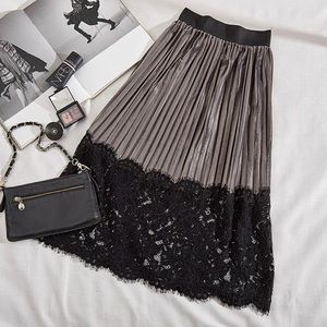 🌹🌹🌹 TOP FASHION VELVET & LACE PLEATED SKIRT 🌹